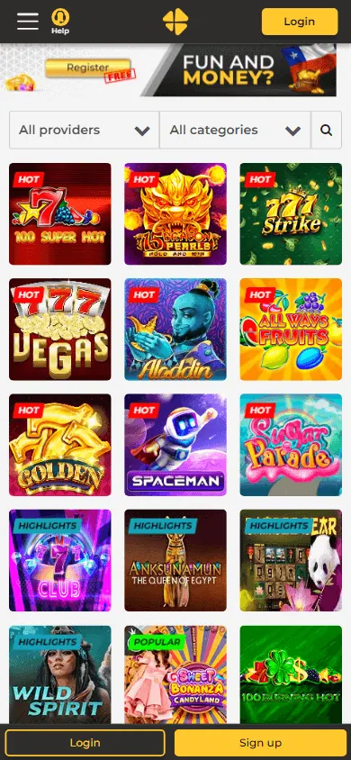 Catálogo de juegos de MiCasino (móvil)