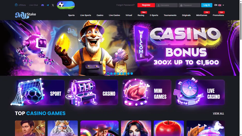 Página inicial de MyStake (desktop)