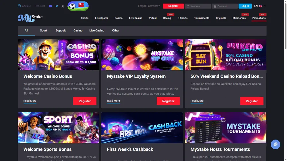 Promoções de MyStake (desktop)