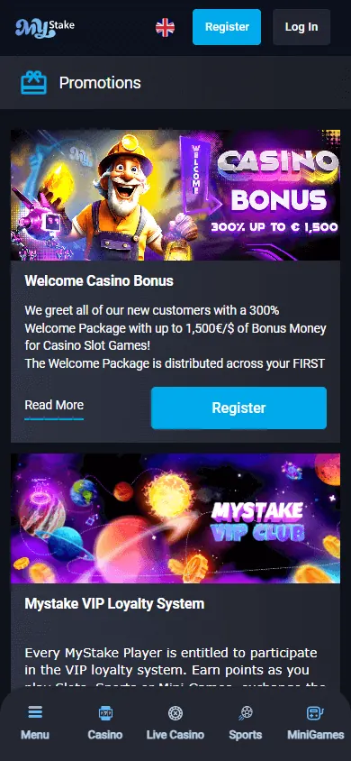 Promoções de MyStake (celular)