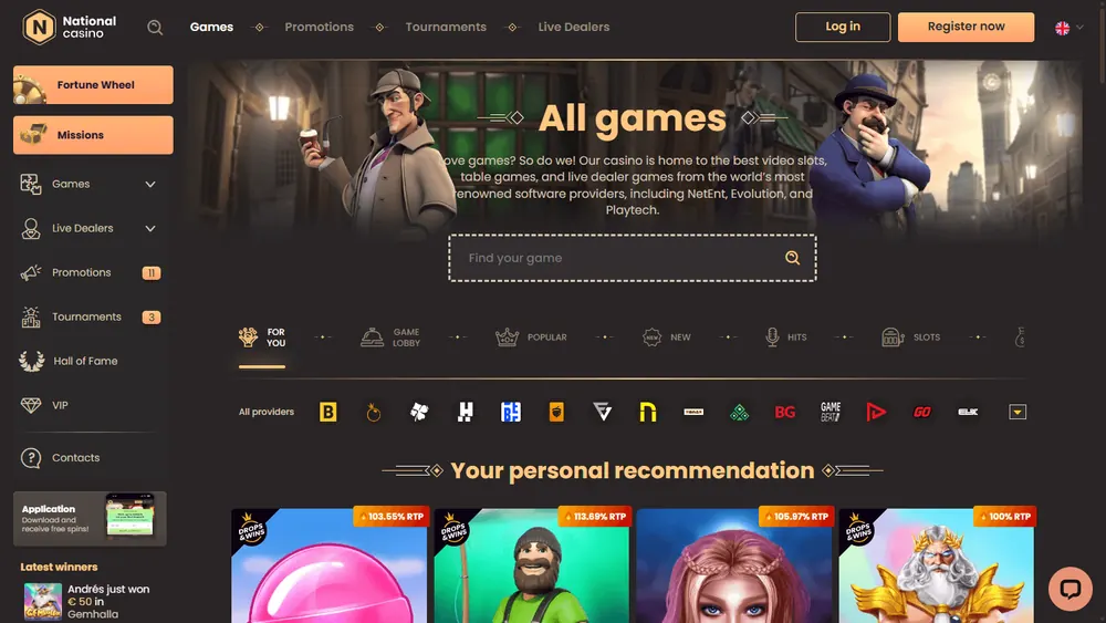 Catálogo de juegos de National Casino (escritorio)