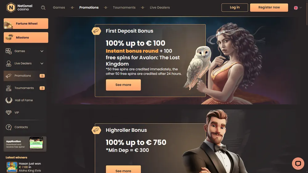Promociones de National Casino (escritorio)