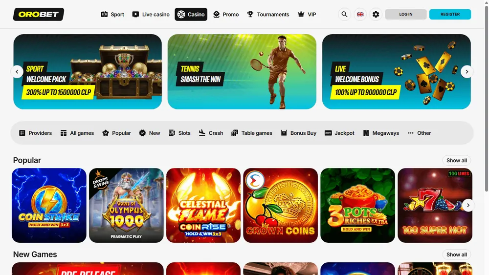 Catálogo de juegos de Orobet (escritorio)