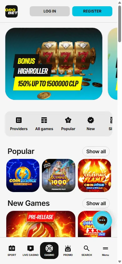 Catálogo de juegos de Orobet (móvil)
