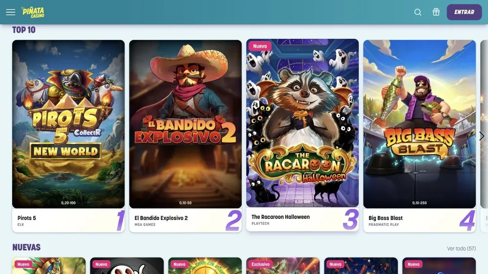 Top 10 de slots de pinatacasino.es com Pirots 5 e El Bandido Explosivo 2