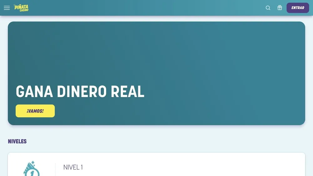 Programa de pontos 'Gana dinero real' de pinatacasino.es com níveis