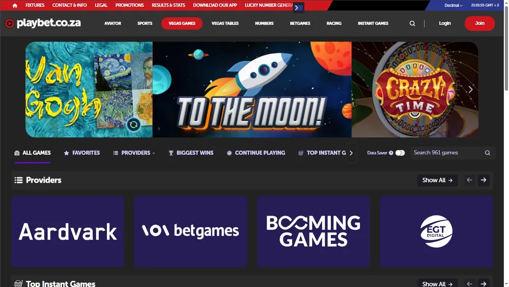 Lobby de jogos da Playbet.co.za no computador com provedores Aardvark, Betgames, Booming Games e EGT