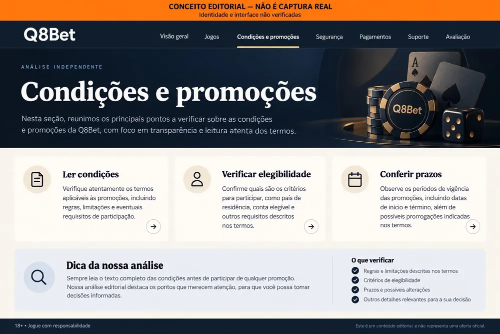 Conceito de página de condições e promoções com três cartões de verificação