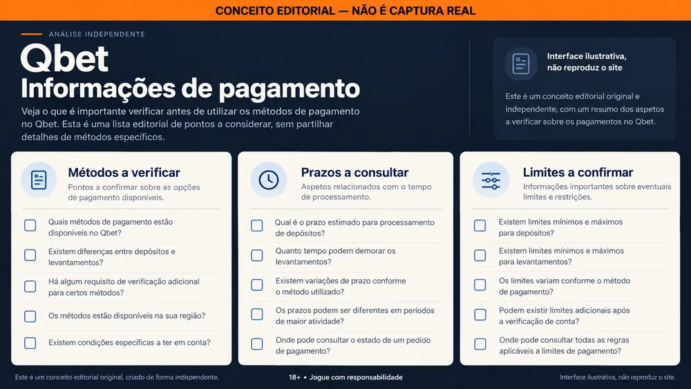 Ilustração conceitual de uma lista de pontos a verificar sobre pagamentos na Qbet