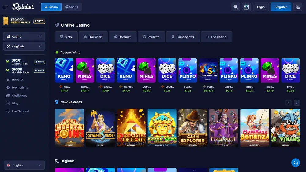 Catálogo de juegos de Rainbet (escritorio)