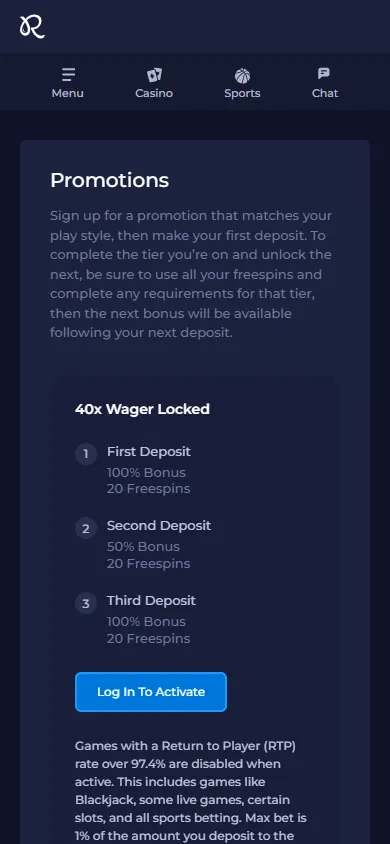 Promociones de Rainbet (móvil)