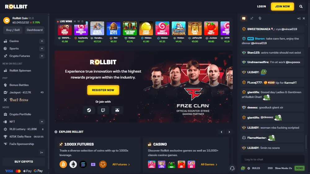 Página inicial de Rollbit (desktop)