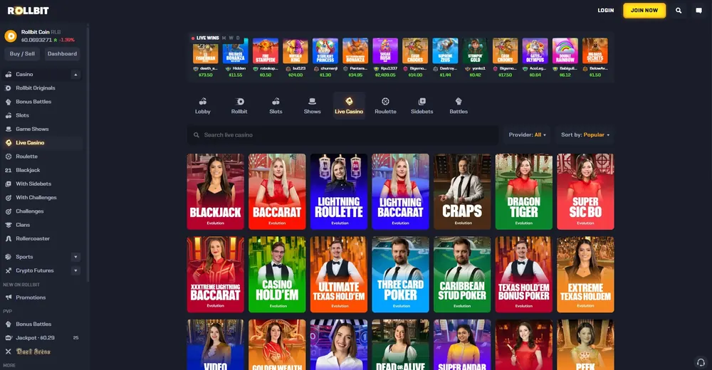 Rollbit: captura do site (desktop)