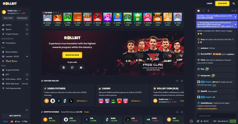 Rollbit: captura do site (desktop)