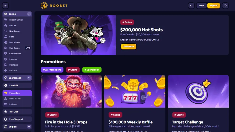 Promociones de Roobet (escritorio)