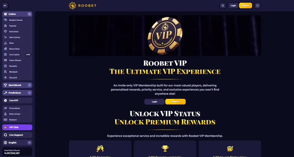 Roobet: captura del sitio (escritorio)
