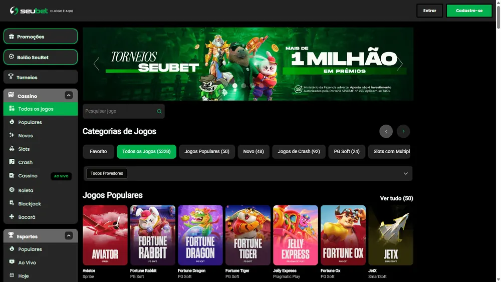 Catálogo de jogos de SeuBet (desktop)