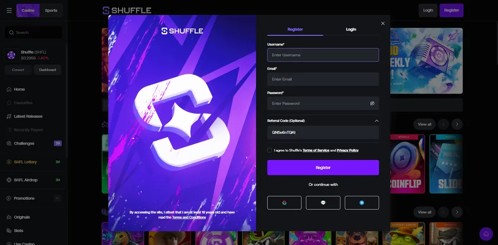 Shuffle: captura del sitio (escritorio)
