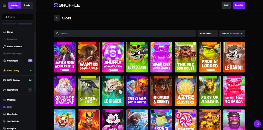 Shuffle: captura del sitio (escritorio)