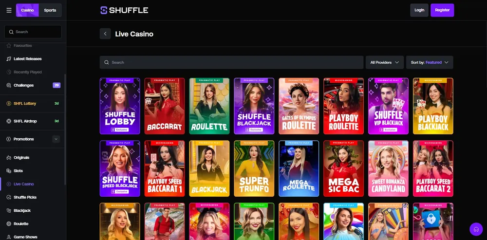 Shuffle: captura del sitio (escritorio)