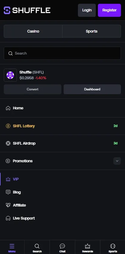 Shuffle: captura del sitio (móvil)
