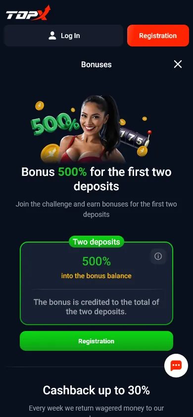 Promociones de TopX (móvil)