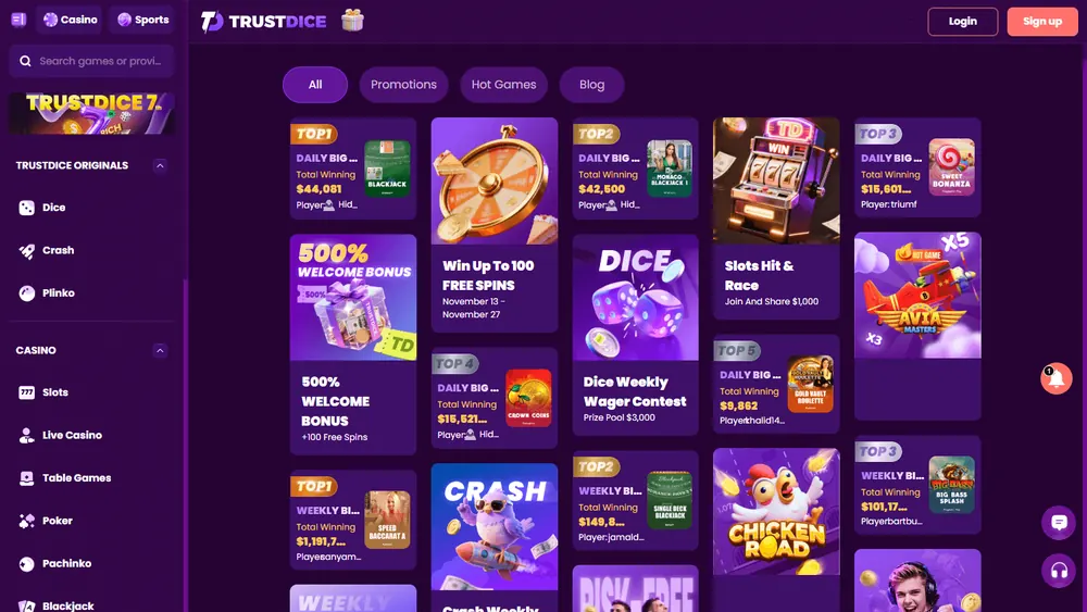 Promociones de TrustDice (escritorio)