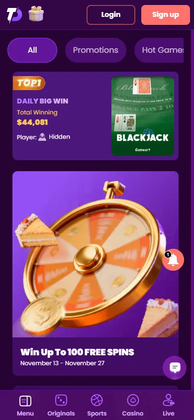 Promociones de TrustDice (móvil)