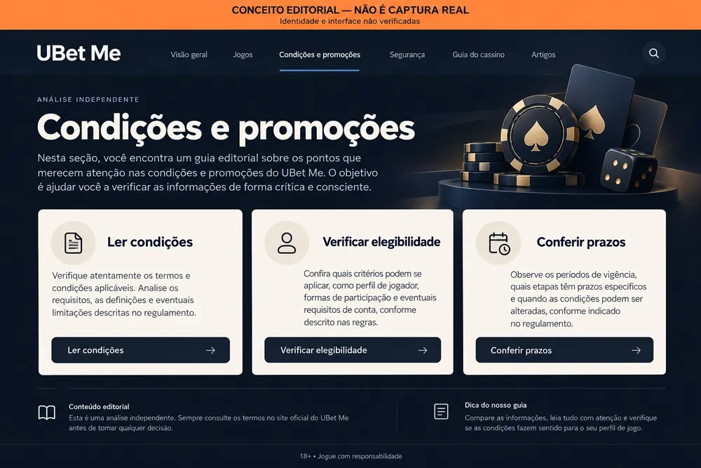 Conceito de página de condições e promoções com três cartões