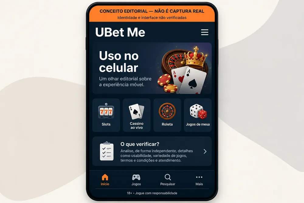 Conceito de tela de celular com atalhos para slots, cassino ao vivo e roleta