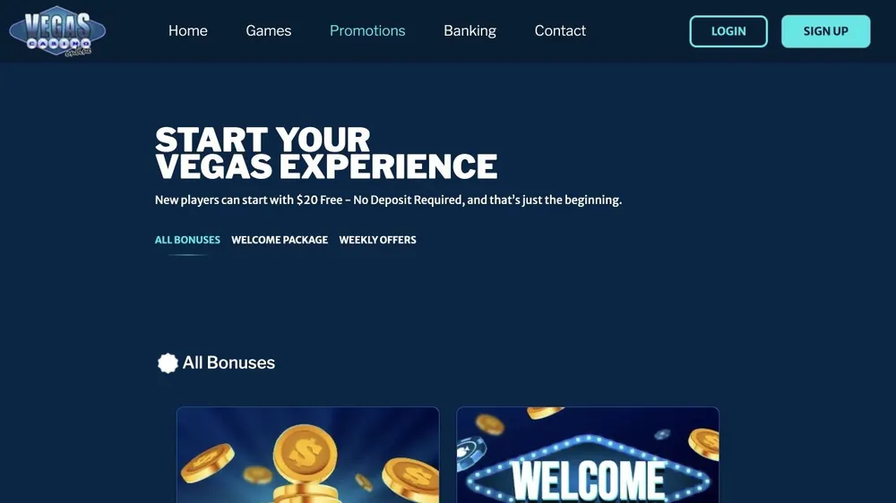 Página de promoções de vegascasinoonline.eu
