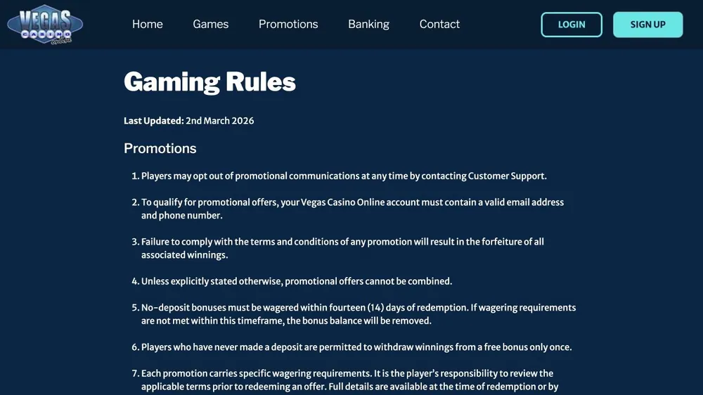 Regras dos jogos de vegascasinoonline.eu com as condições das promoções