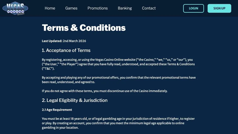 Termos e condições de vegascasinoonline.eu
