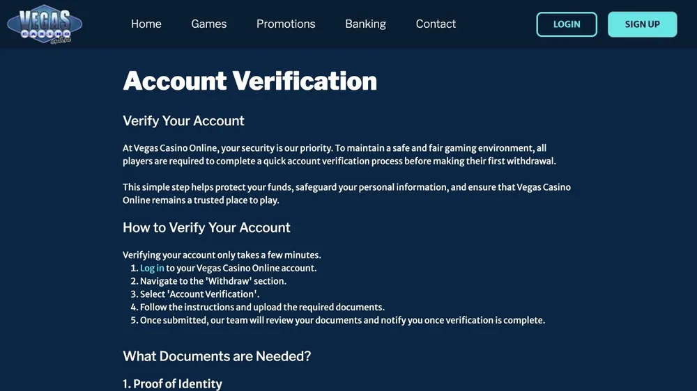 Página de verificação de conta de vegascasinoonline.eu