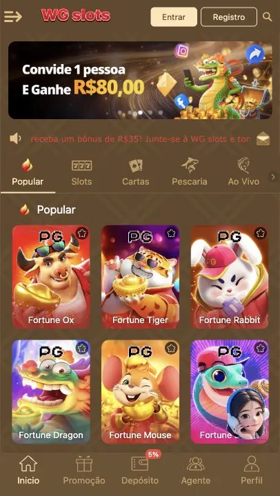 WG Slots: captura do site (celular)