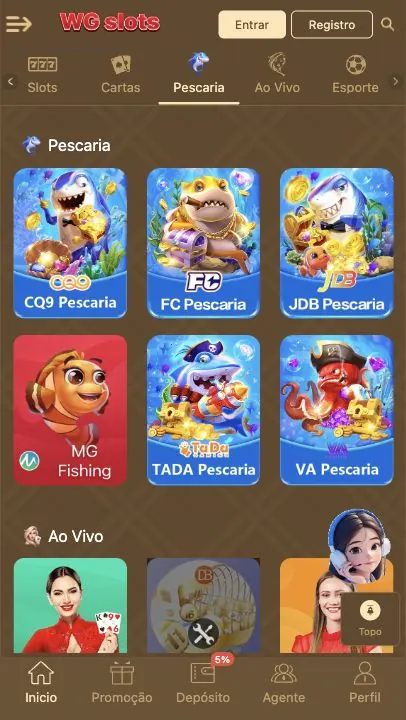 WG Slots: captura do site (celular)