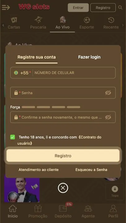 WG Slots: captura do site (celular)