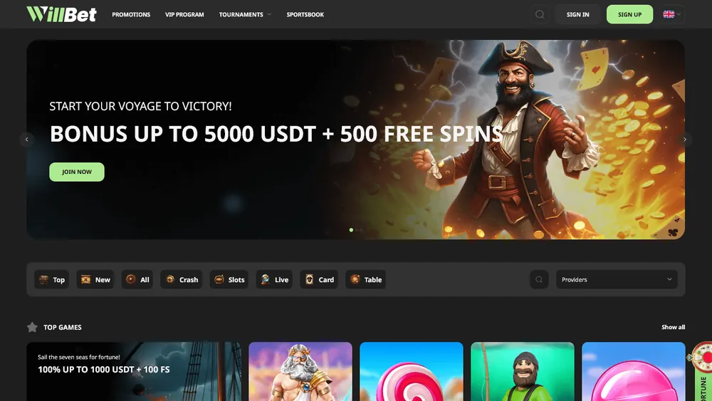 Página inicial de WillBet (desktop)