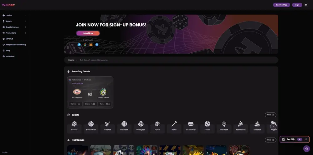 WillBet: captura do site (desktop)
