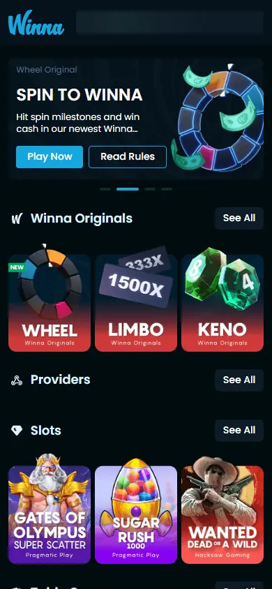 Página principal de Winna (móvil)