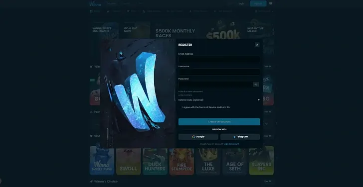 Winna: captura del sitio (escritorio)