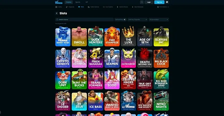 Winna: captura del sitio (escritorio)