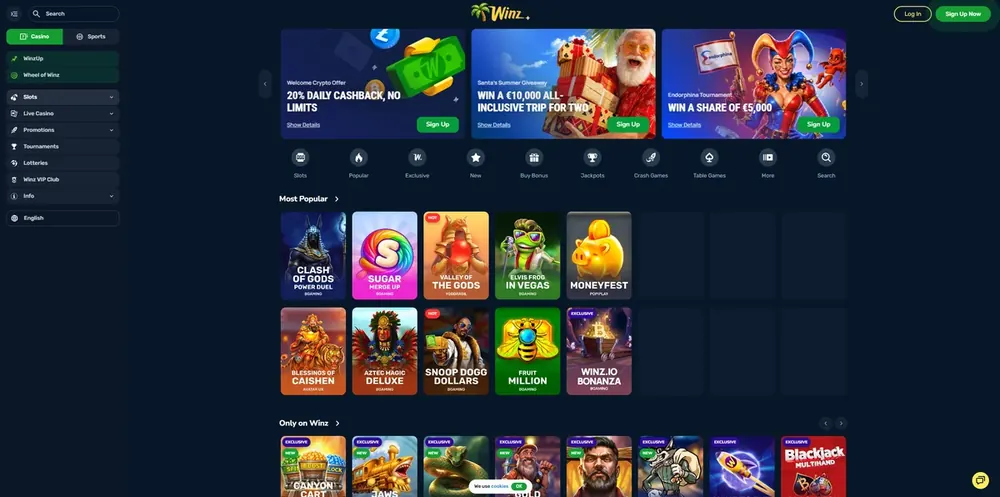 Winz.io: captura do site (desktop)