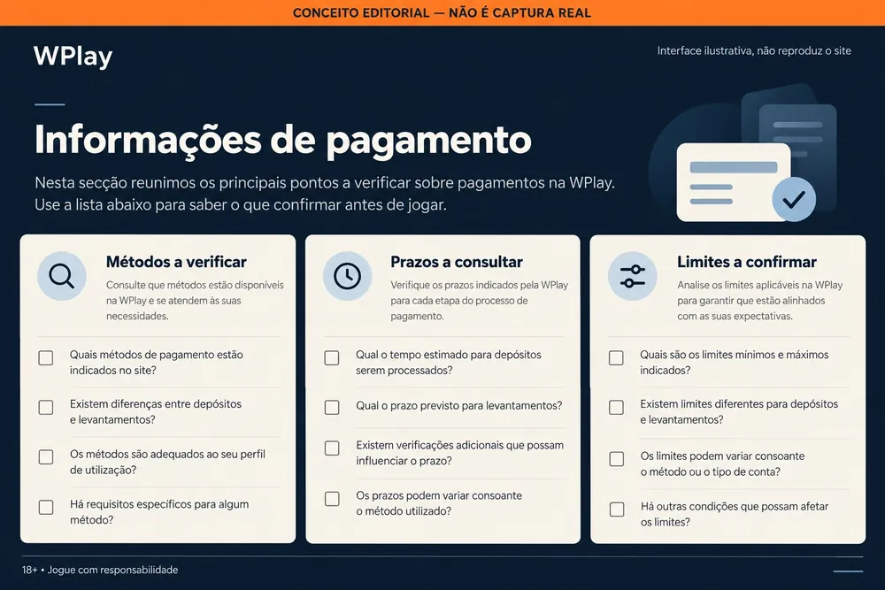Página conceitual sobre métodos, prazos e limites de pagamento