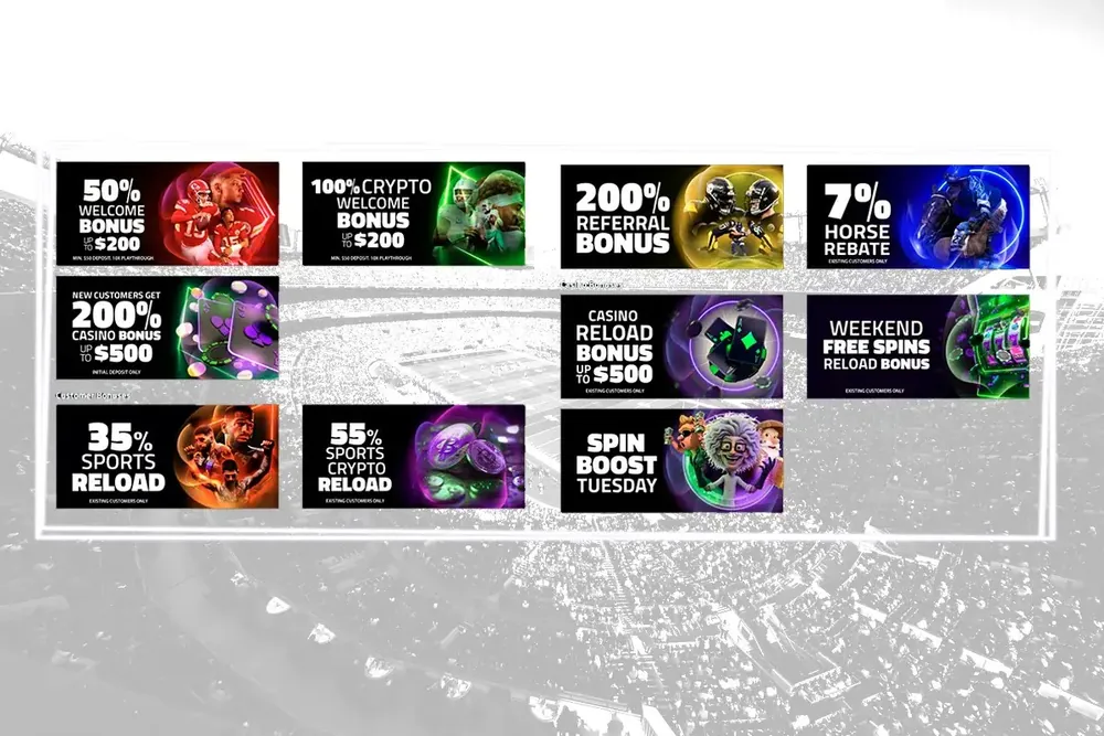 Mosaico de banners de promoções da Xbet com percentuais e valores em dólar