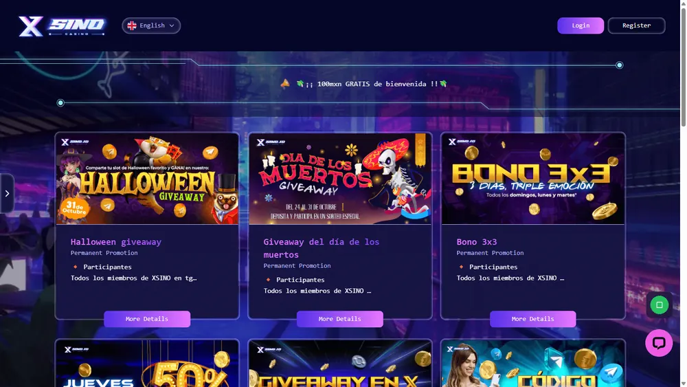 Promociones de XSINO (escritorio)