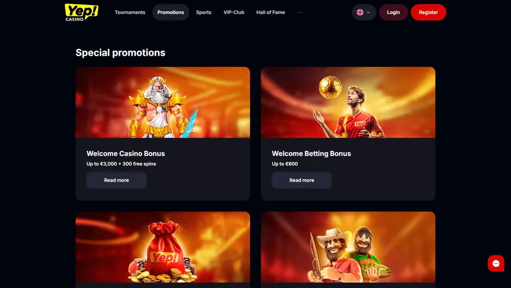 Promociones de Yep Casino (escritorio)