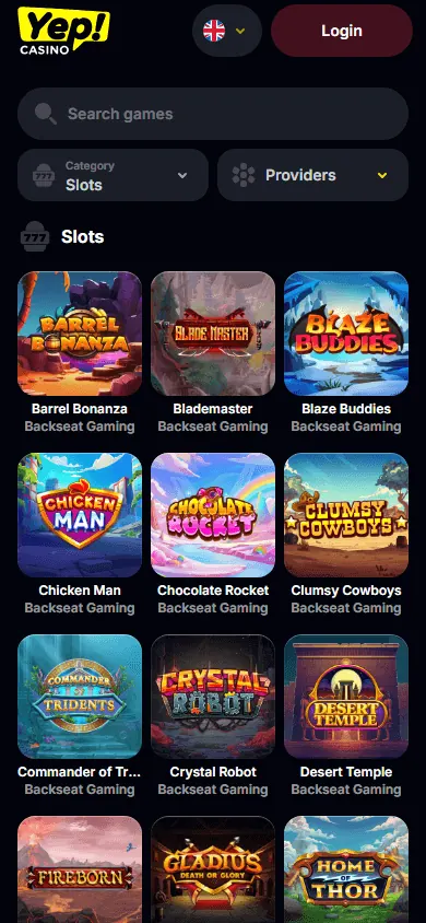 Catálogo de juegos de Yep Casino (móvil)