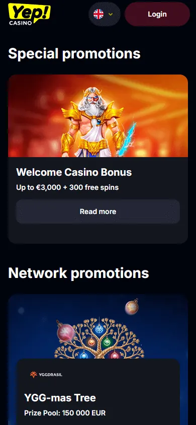 Promociones de Yep Casino (móvil)