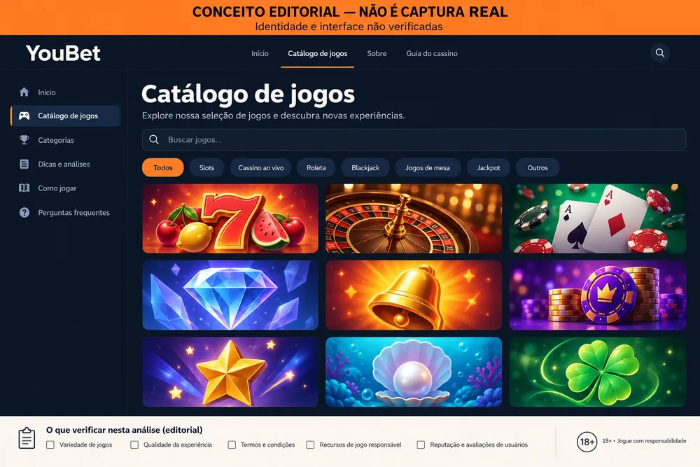 Grade conceitual de ícones de slots com abas de categorias